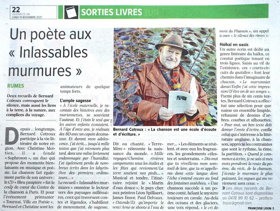 Courrier de l escaut 15 nov 21 un poete aux inlassables murmures f lison