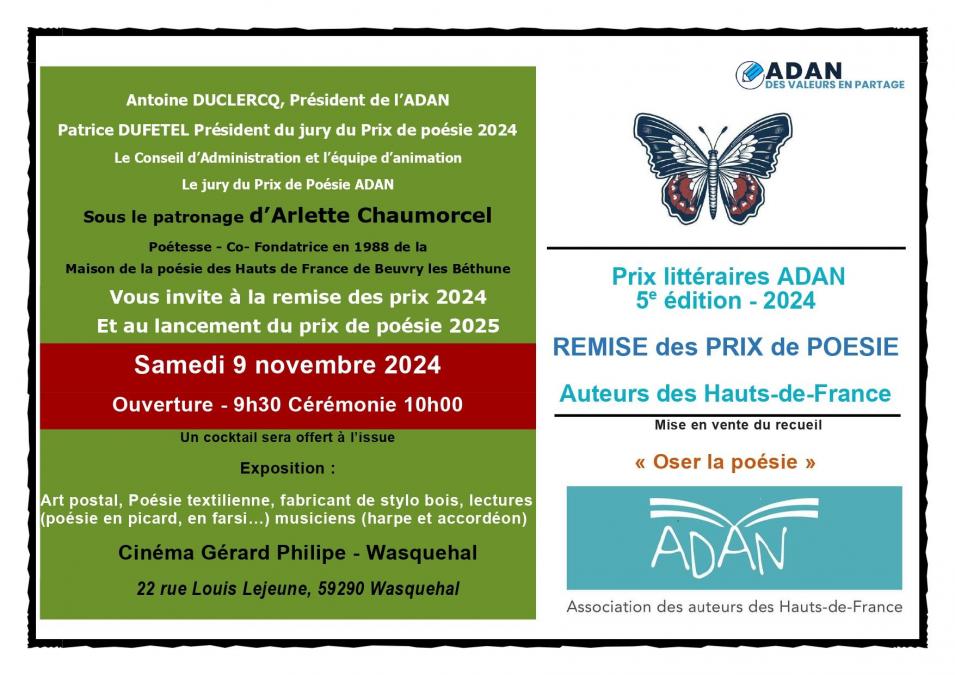 Invitation v4 remise prix poesie adan 9 11 2024